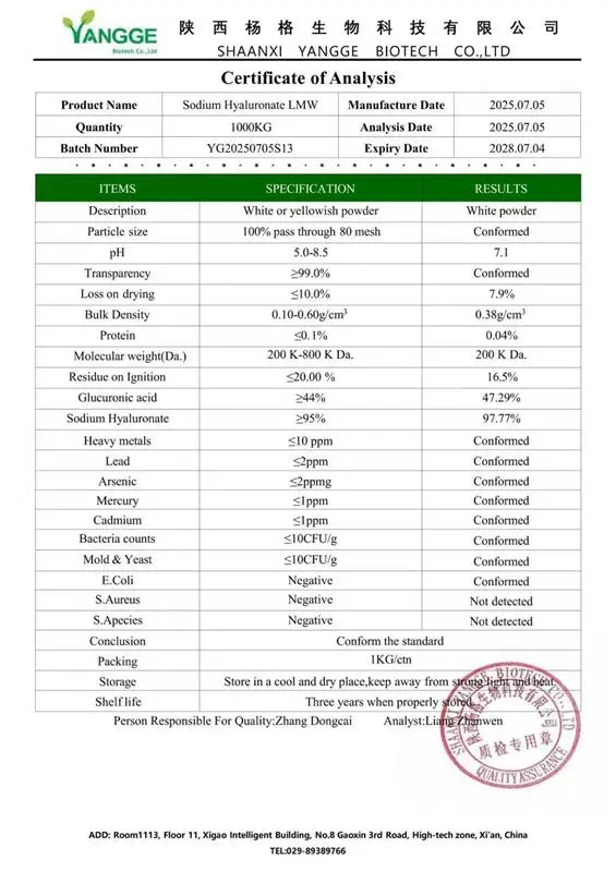 Hyaluronic Acid Powder supplier Yangge Biotech Hyaluronic Acid Powder supplier Yangge Biotech