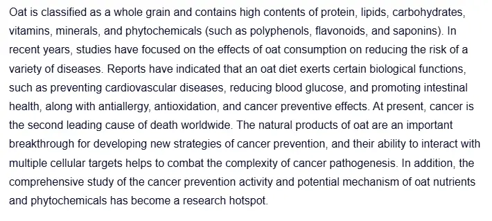 The Potential Functions and Mechanisms of Oat on Cancer Prevention: A Review | Journal of Agricultural and Food Chemistry The Potential Functions and Mechanisms of Oat on Cancer Prevention: A Review | Journal of Agricultural and Food Chemistry