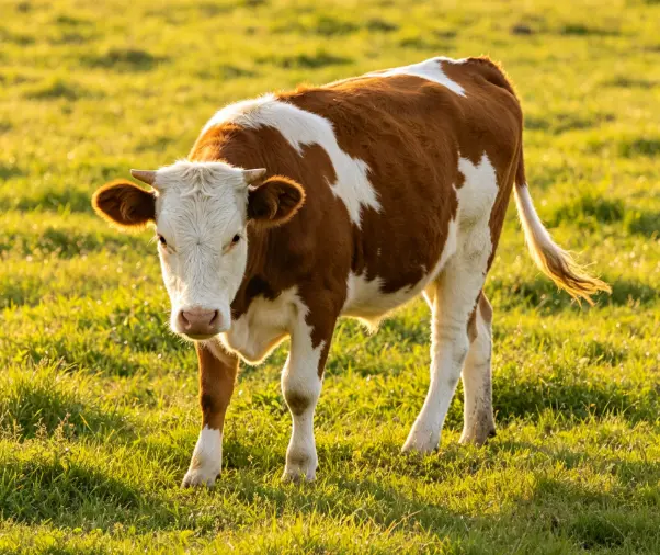 Close-up of a cow in a green field