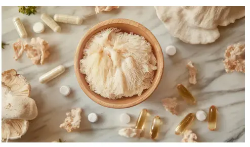 Overhead Flat Lay View of Lion39s Mane Mushroom for Culinary and Health Use | Premium AI-generated image