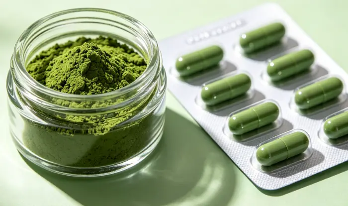 Green algae in powder and pills Green algae in powder and pills