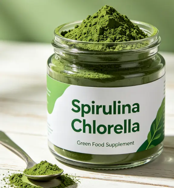 Spirulina or chlorella. Green food supplement.