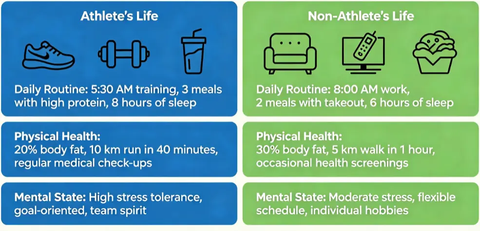 Life Comparison Between An Athlete and A Non-Athlete [1 min read]