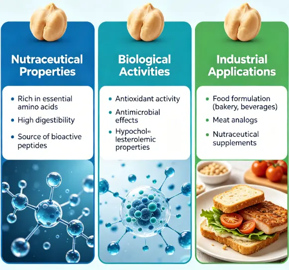 Full article: Nutraceutical properties, biological activities, and  industrial applications of chickpea protein