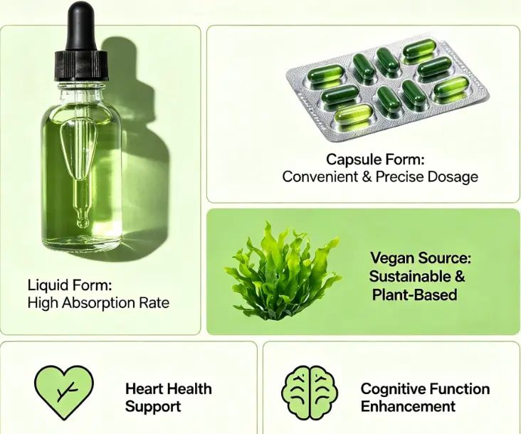 Algae Omega 3 Capsules and Liquid Benefits   