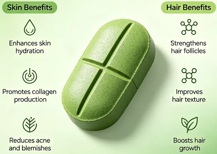 Vantaggi delle compresse di clorella: pelle e capelli Vantaggi delle compresse di clorella: pelle e capelli